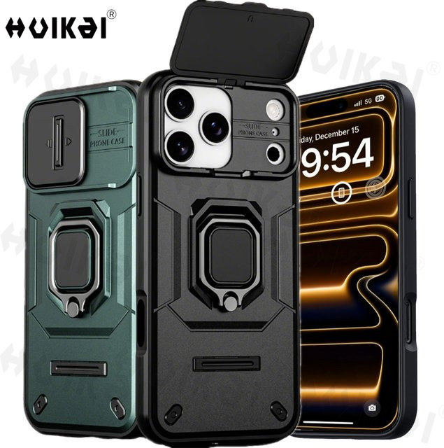 Huikai Kamera-Schutzhülle für iPhone 17 Pro Max, 17 Pro, 16 Pro Max und 16 Pro mit Turbo-Ringständer und stoßfester Panzerung in Schwarz - Bild 1