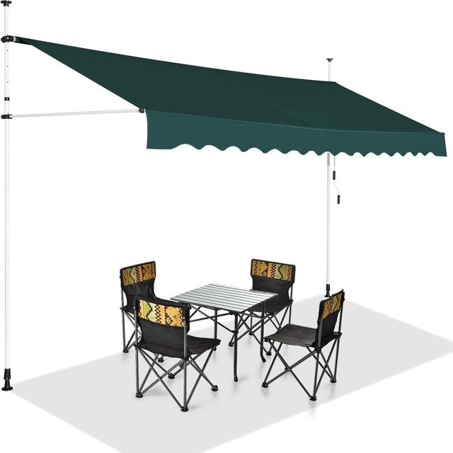 GOFLAME Klemm-Markise in Grün mit Handkurbel, UV-beständig und wasserabweisend, B/H: 350 x 175 cm - Bild 1