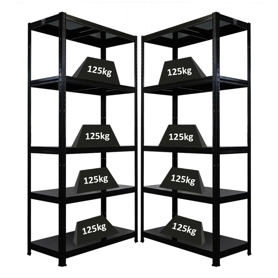 2er Set PROREGAL Schwerlastregal Ragnar Schwarz mit 5 Stahlplatten-Ebenen, H x B x T: 180 x 90 x 40 cm - Bild 2
