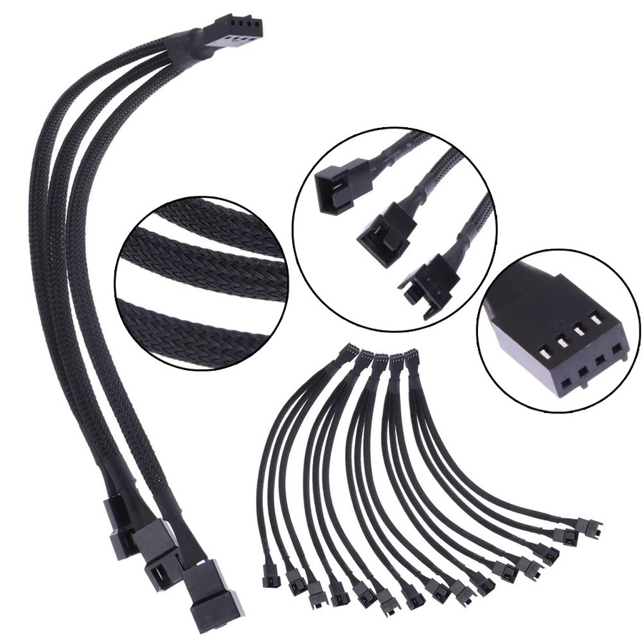 OULLX 4-Pin PWM CPU Power Splitter Kabel für Desktop PC, geflochtene Draht-Adapter für Lüfter und Kühler, Schwarz - Bild 2