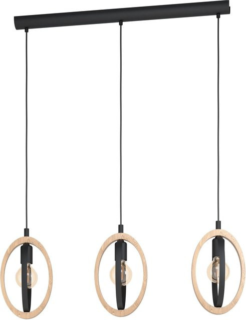 Eglo Pendelleuchte Basildon 3-flammig in Schwarz und Natur mit Holz- und Metallelementen im Loft-Stil - Bild 1