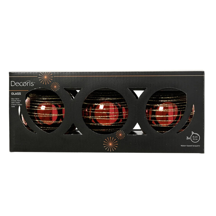 Decoris Weihnachtskugeln aus Glas in Rot, 3-teilig, Ø 8 cm - Bild 2