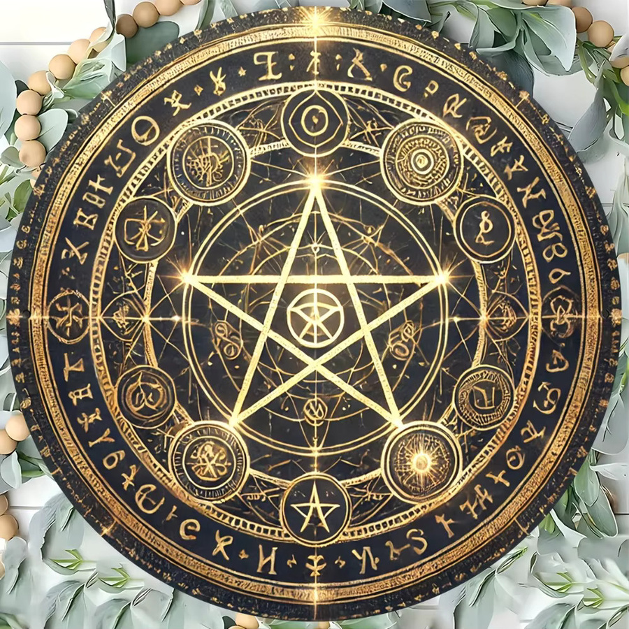 HELLOYOUNG Vintage Hexerei-Pentagramm Aluminiumschild in Gold und Schwarz, rundes geometrisches Wandobjekt zum Aufhängen, Durchmesser: 20 cm - Bild 3