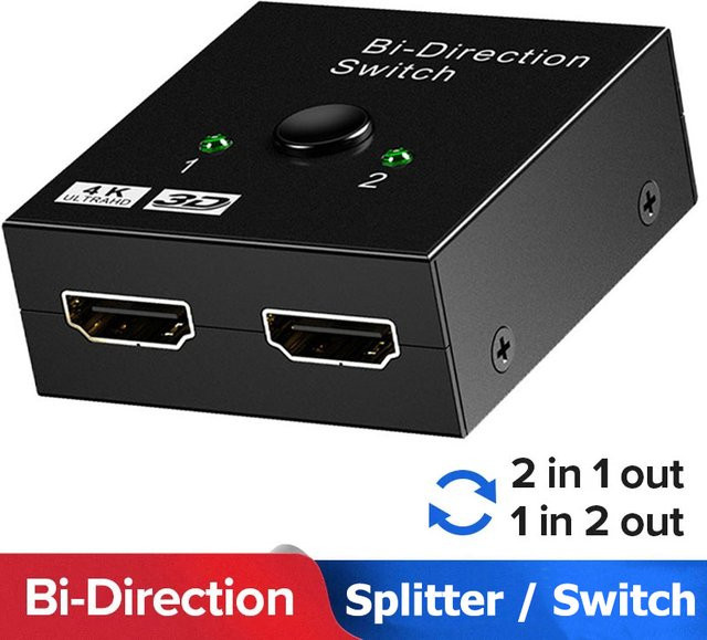 IPUMYNO Bidirektionaler HDMI Switch 4K UHD 2 in 1 / 1 in 2 Splitter in Schwarz - Bild 1