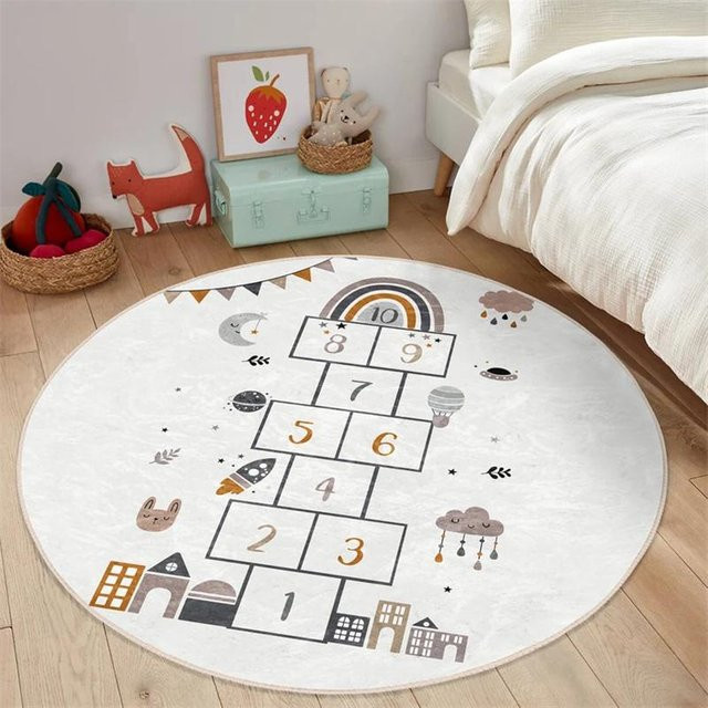 Runder Teppich für Kinderzimmer mit Tier-Motiv von Lodestar, Beige/Weiß, Durchmesser: 40 cm - Bild 1