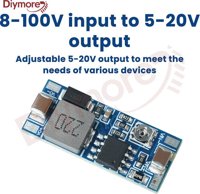 diymore DC-DC-Abwärtsmodul in Blau, einstellbares Hochstrom-Leistungsmodul zur Spannungsumwandlung von 8–100 V Eingang auf 5–20 V Ausgang mit 2 A - Bild 1