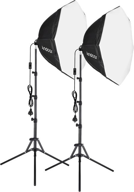 Andoer Studio Fotografie Softbox Kit mit 2 Oktagon Softboxen 70 cm und 1,5 m Metallstativ in Weiß - Bild 1