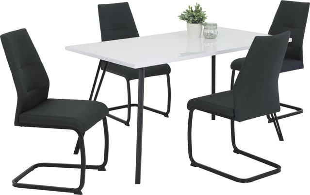 Hela Tischgruppe RIA Modern in Weiß, Schwarz oder Anthrazit mit Tisch und Stühlen, B/T/H: 140 x 80 x 75 cm - Bild 1