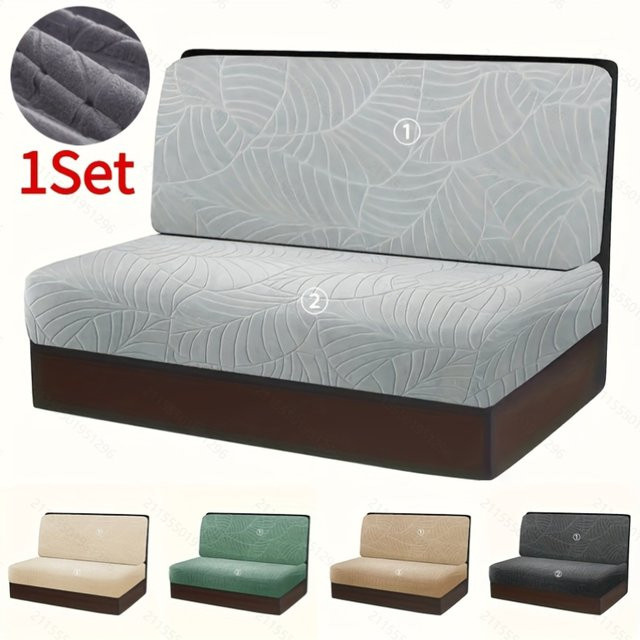 WANERQU Sitzbankhülle für Wohnmobile mit Blätter-Jacquard-Muster in Grau, elastische Stretch-Bezüge für Camper-Sitzbänke - Bild 1
