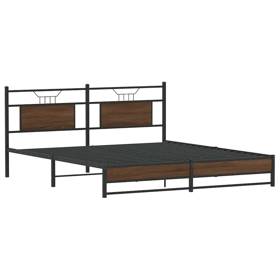 vidaXL Bettgestell aus Holzwerkstoff und Stahl in Eiche Braun, B/T/H: 160 x 200 x 167 cm - Bild 2