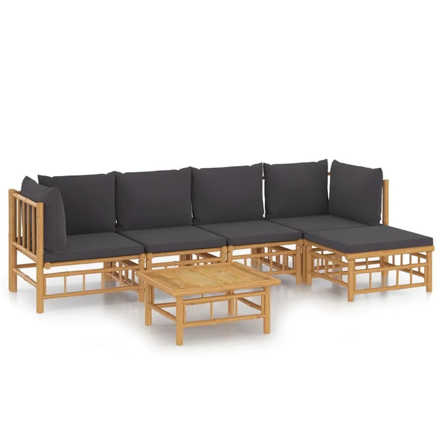 vidaXL 6-tlg Garten-Lounge-Set aus Bambus mit dunkelgrauen Polsterkissen in L-Form - Bild 2