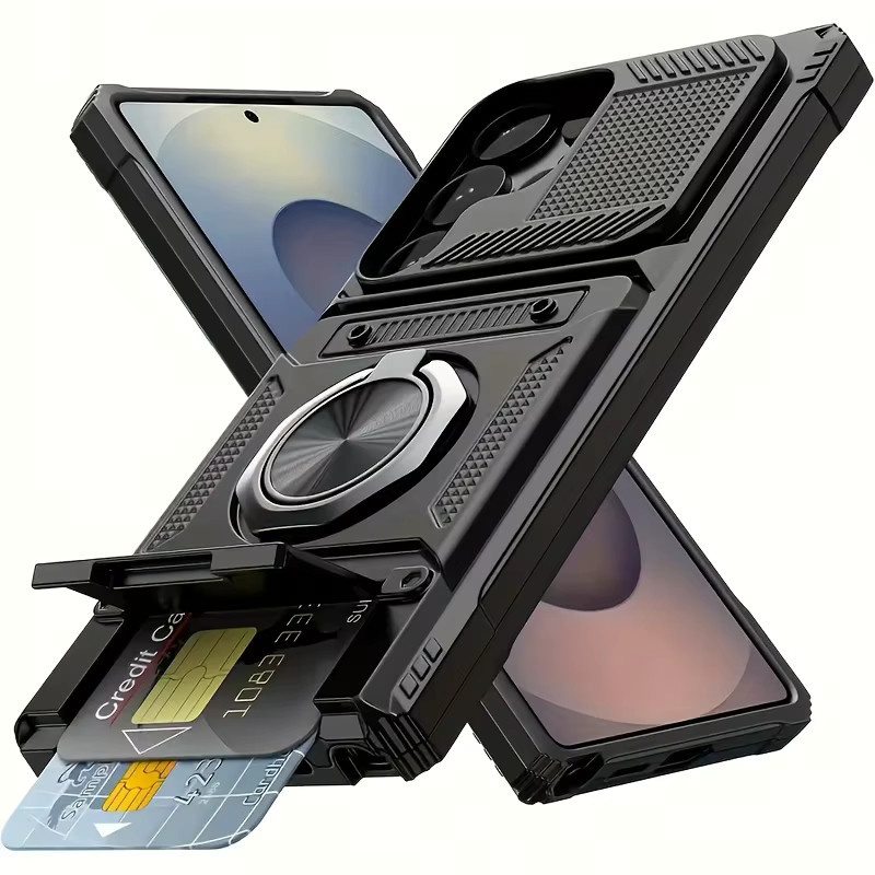 Samsung Handyhülle mit Kartensteckplatz für Galaxy S25 S24 S23 Ultra A14 A15 A25 A35 A55 A16 A26 A36 A56 in Schwarz - Bild 2