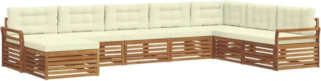 vidaXL Sofagarnitur 8-teilig aus Massivholz Akazie in Natur und Creme mit L-Form und Polsterkissen - Bild 1