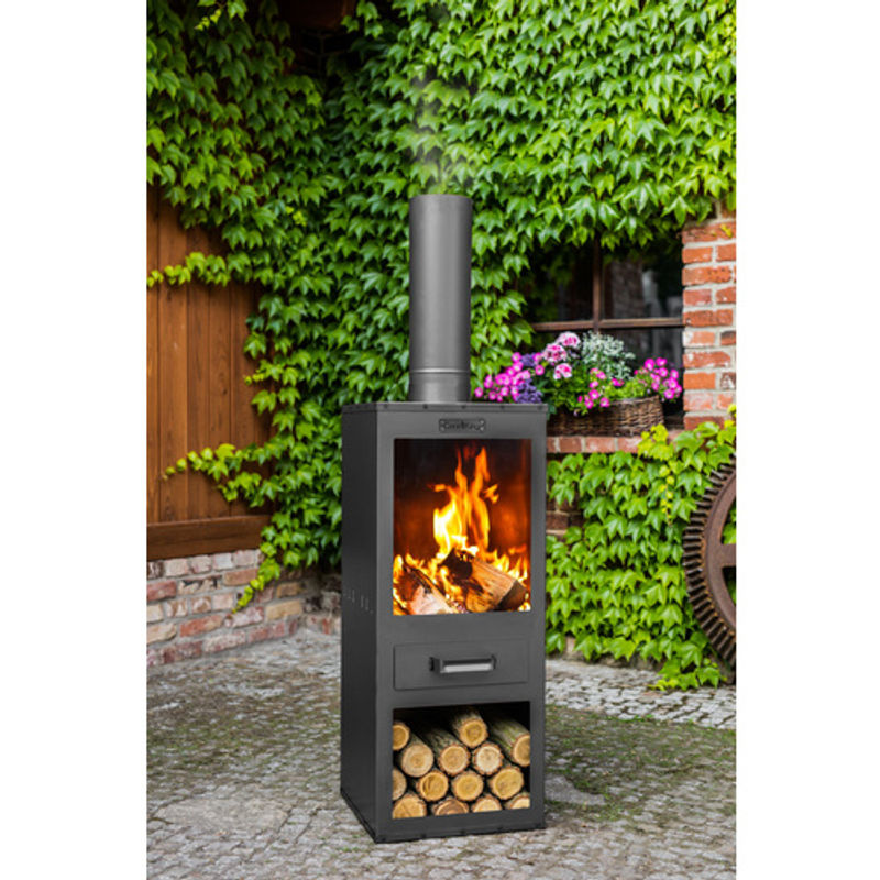 CookKing Terrassenofen Rosa aus Stahl in Schwarz mit integrierter Brennholz-Lagerfläche, B/T/H: 40 x 40 x 150 cm - Bild 5