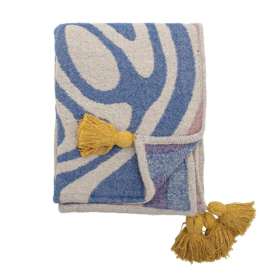 Bloomingville Decke Arlie aus recycelter Baumwolle, blau/beige, B: 130 cm, T: 160 cm - Bild 1