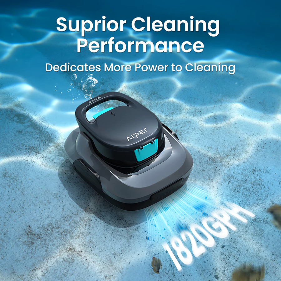 Generalüberholter AIPER Pool-Roboter Schwarz, kabelloser Pool-Staubsauger mit 90 Minuten Laufzeit und automatischer Reinigung für Aufstellpools - Bild 2