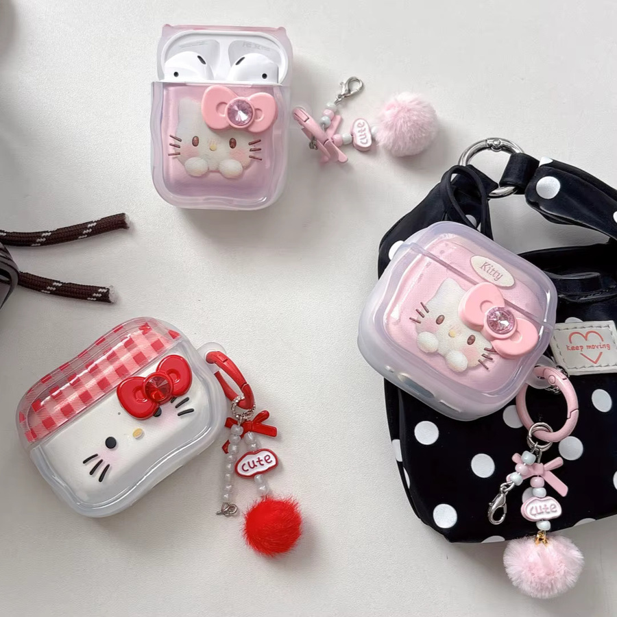 Hello Kitty Cartoon Schutzhülle für Apple AirPods 1 2 3 4 Pro und Pro 2 mit Anhänger - Bild 2