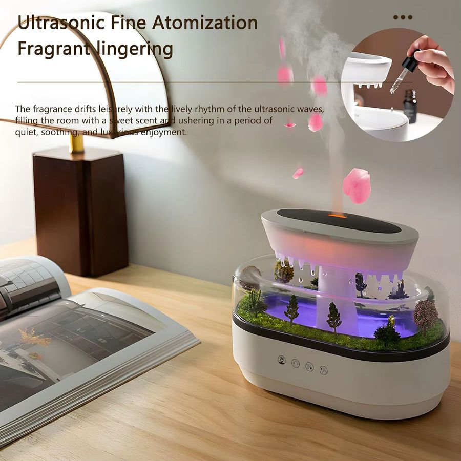 Ultraschall-Aroma-Diffusor Mikrolandschaft-Regentropfen mit buntem Licht, 250 ml, Weiß - Bild 2