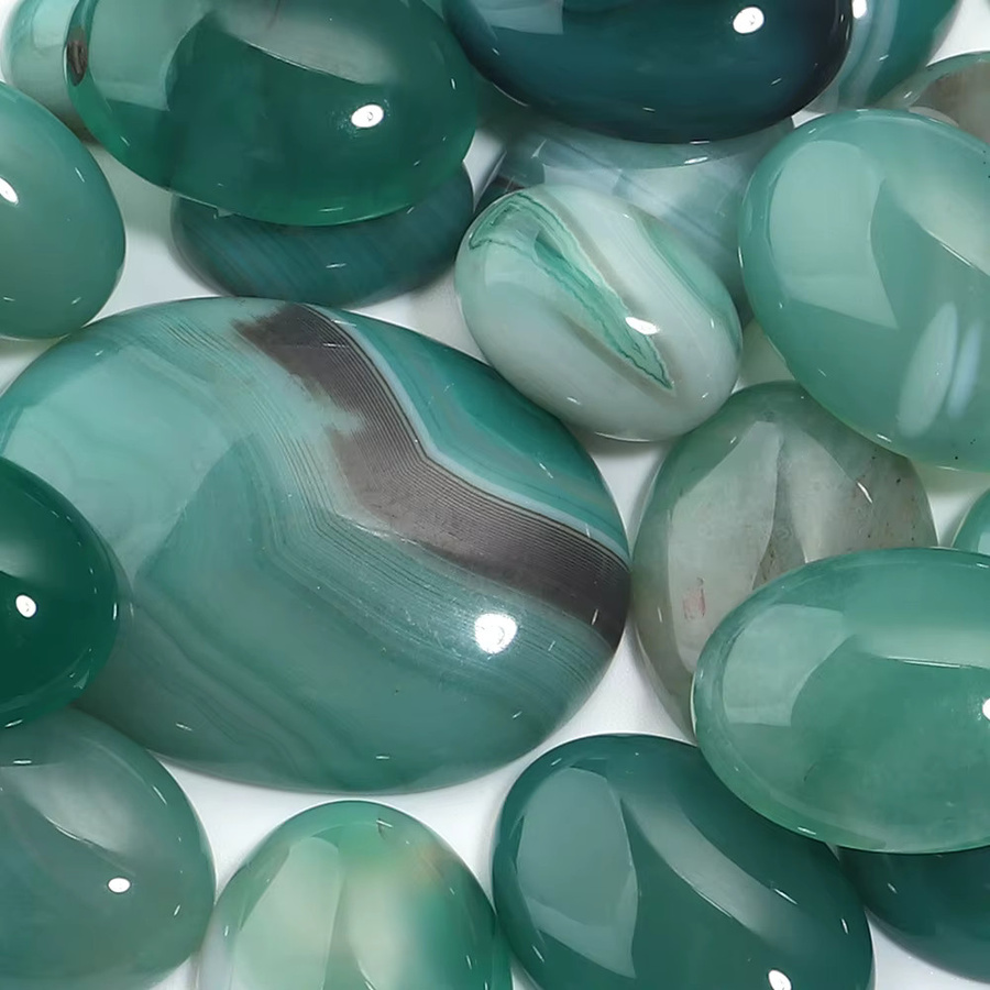 lingsai Achat Perlen, Oval Cabochon, Grün Gestreift - Bild 5