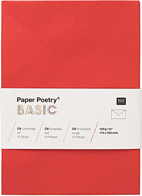 Rico Design Paper Poetry Kuvert Basic C6, 10 Stück, Rot - Bild 1