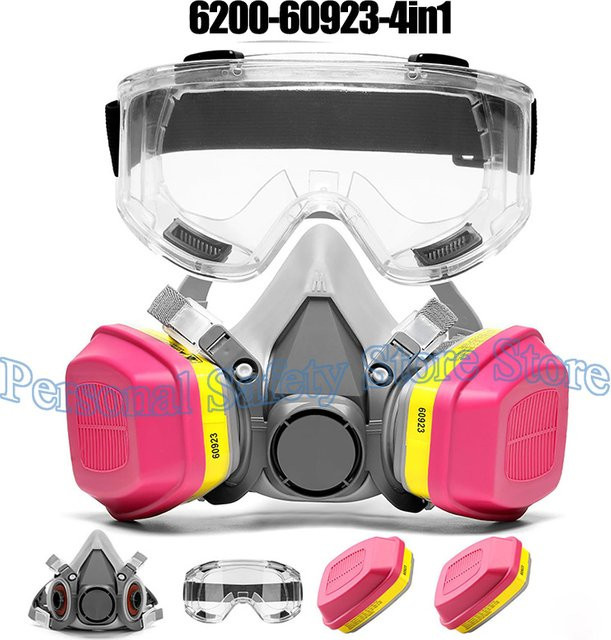 6200 Atemschutzmaske mit Filtern 60923 und Antibeschlag-Brille als halbe Gesichtsabdeckung zum Schutz gegen Gas, Chemikalien, Epoxidharz und Asbest - Bild 1