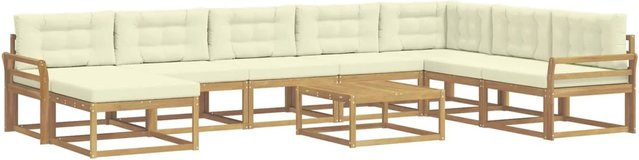 vidaXL Outdoor-Sofagarnitur L-Form aus massivem Akazienholz mit Polstern in Weiß und Beige, 9-teilig - Bild 1
