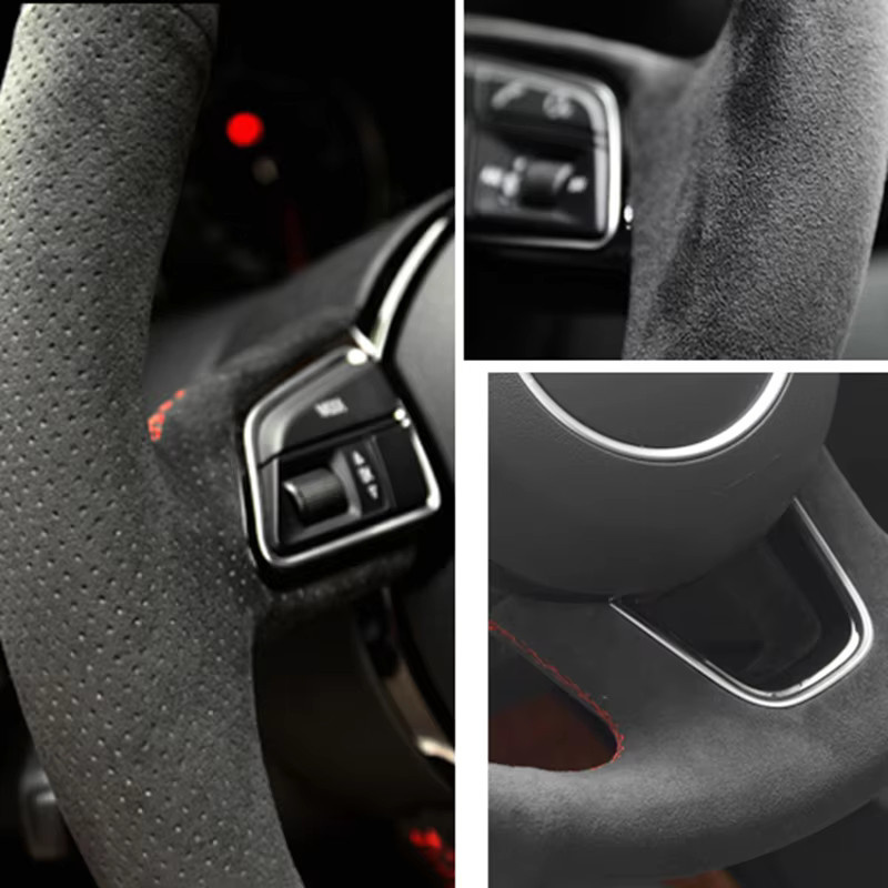 Lenkrad Abdeckung aus Wildleder und Leder für Audi A3 A4 A5 A6 A7 S3 S7 S8 R8 Q2 Q3 Q5 Q7 Q8 SQ5 TT RS3 RS6 von HKOADE - Bild 3