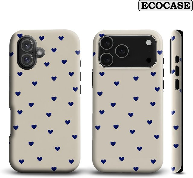 Potdemiel Handyhülle Vintage Navy Heart Ditsy für iPhone 17 16 15 14 13 12 Pro Max Plus mit doppelschichtiger Rückseite in Blau - Bild 1