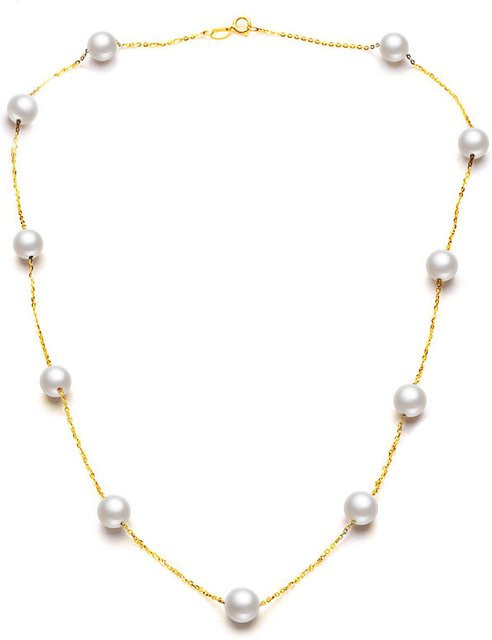 Perlenkette 750 Gold, weiße Süßwasserperlen, Damen - Bild 1