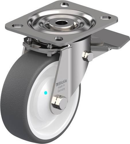Blickle Lenkrolle LX-POTH 100KAD-ST mit Feststeller, Rad-Durchmesser: 100 mm, Tragfähigkeit: 250 kg, Edelstahl und Kunststoff, Grau/Weiß - Bild 1