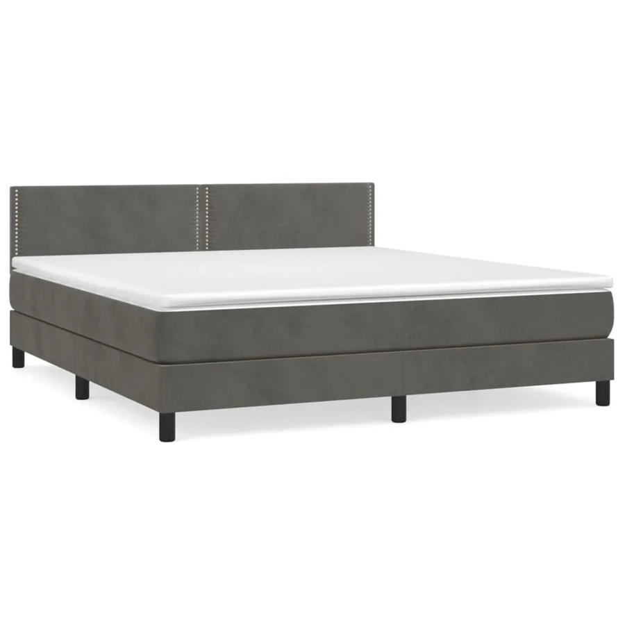 vidaXL Boxspringbett mit Matratze in Dunkelgrau aus Samt, Hybrid-Design mit Taschenfederkern, B/T/H: 160 x 200 x 203 cm - Bild 2