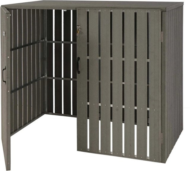 Proregal Mülltonnenverkleidung XL aus WPC und verzinktem Stahl in Grau mit Holzoptik, H x B x T: 115 x 140 x 100 cm - Bild 1