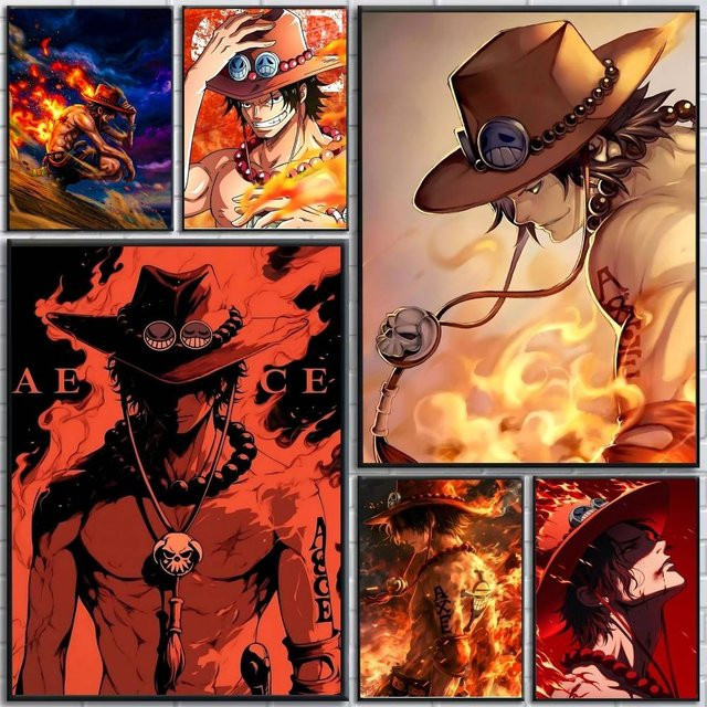One Piece Portgas D. Ace Anime Poster Selbstklebender Papierdruck in Mehrfarbig - Bild 1