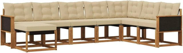 vidaXL Outdoor-Sofagarnitur L-Form aus Massivholz Akazie mit 8 Kissen in Natur und Beige - Bild 1