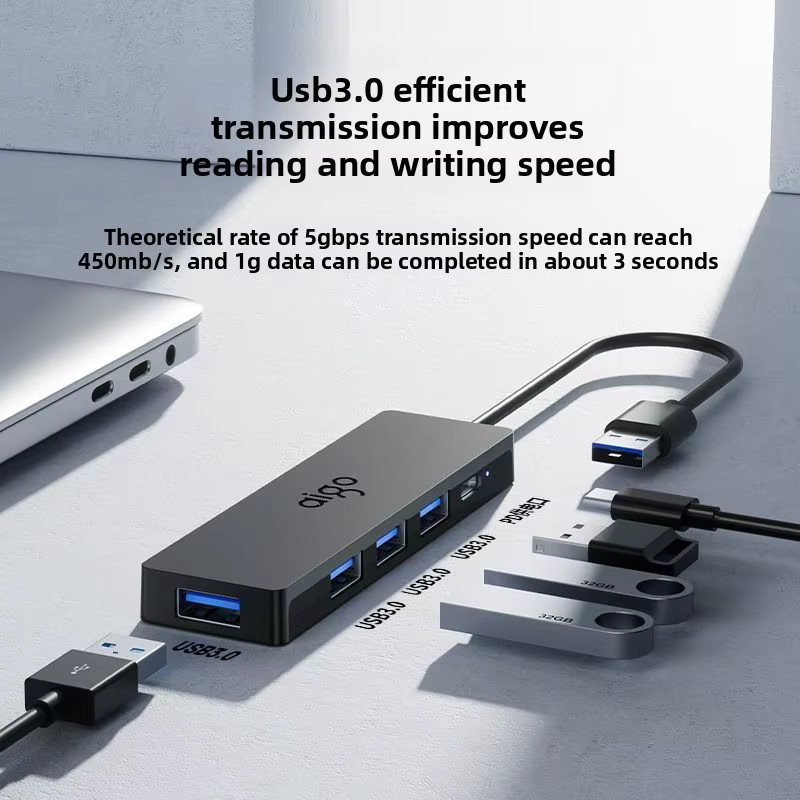 Aigo USB 3.0 Hub mit Typ-C-Anschluss und Netzteil als Multi-Port-Erweiterung für Laptop, PC und Macbook - Bild 3