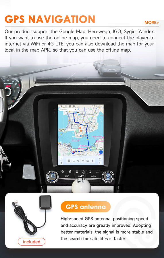OSSURET Android 14 Autoradio für FORD Mustang 2010-2014 mit 9,7 Zoll Display, 8-Kern Snapdragon 6115 Prozessor, Carplay, GPS und 360-Grad-Kamera, Schwarz - Bild 3
