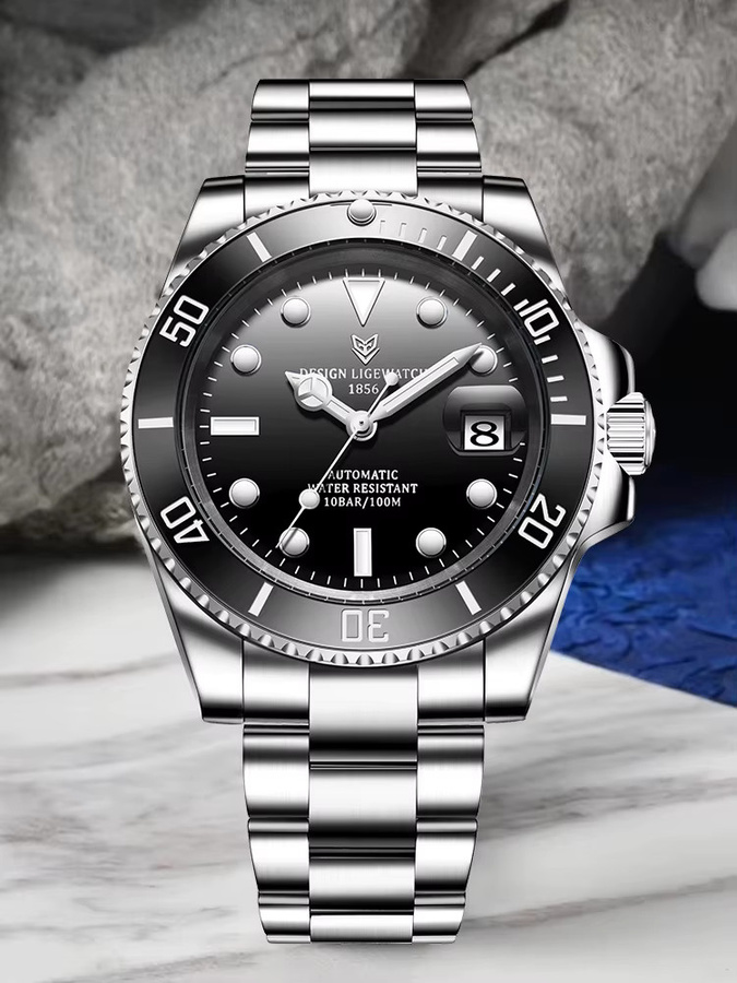 LIGE Armbanduhr Automatik, Edelstahl, Schwarz, Herren - Bild 7