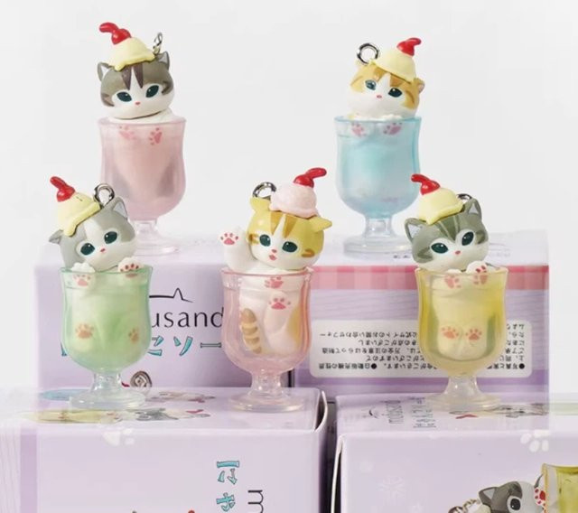 Mufosand Eiscreme-Katzen Blind Box, Schlüsselanhänger-Set, 5-teiliges Set - Bild 1