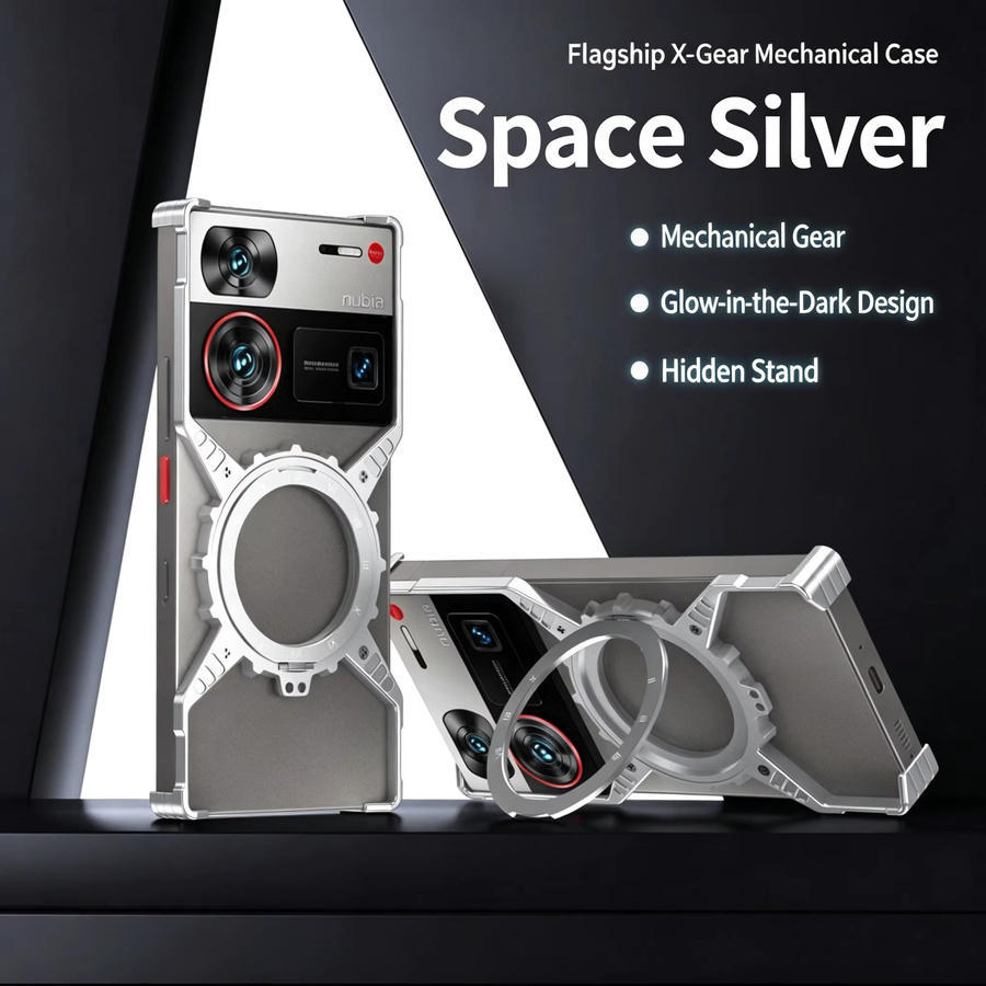 Stoßfeste X-Form Schutzhülle aus Aluminium mit Magnetischem Halter für ZTE Nubia Red Magic 11 10S 9S 8 Pro in Silber - Bild 6