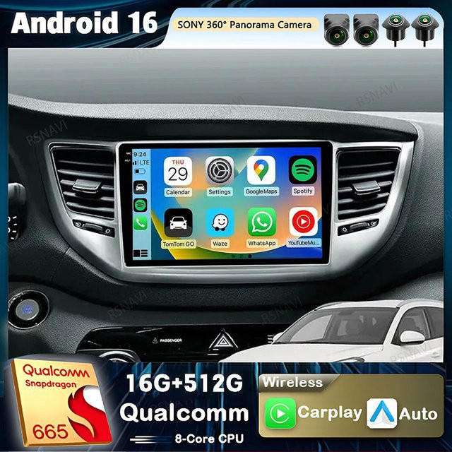 RSNAVI Android 16 Autoradio mit Carplay und GPS für Hyundai Tucson IX35 3 (Baujahre 2015-2018), 2Din Multimedia Head Unit, Schwarz - Bild 1