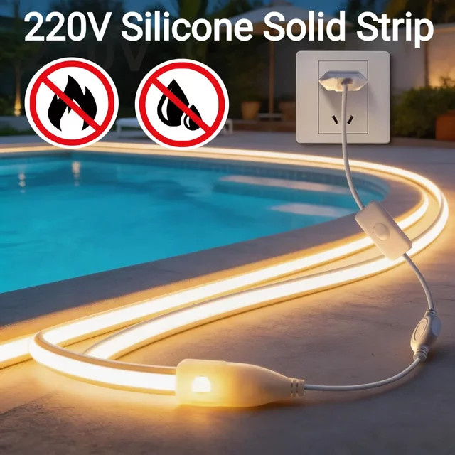 AIMENGTE COB-Neon-LED-Lichtstreifen wasserdicht aus Silikon, Warmweiß, 220V für Außenbereich und Schwimmbäder - Bild 1