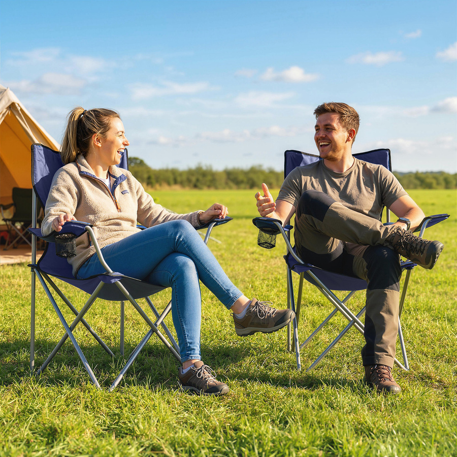 Outsunny 2er-Set Klapp-Campingstühle mit Becherhalter und Armlehnen, Dunkelblau - Bild 2