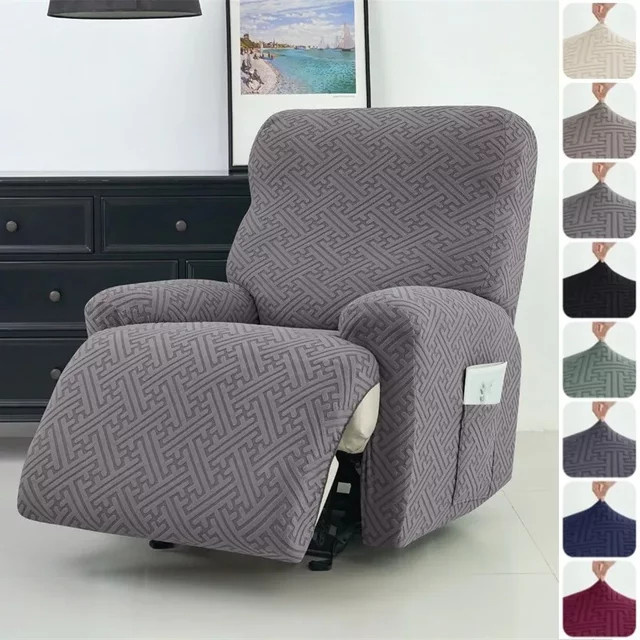 4-teiliges Jacquard Sofa-Schonbezug-Set von Yupartex, elastische Stretch-Couchbezüge in Blau und Grau mit modernem Grafikmuster - Bild 1