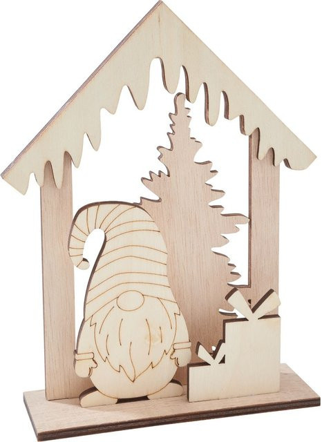 VBS Holz-Steckmotiv Wichtelhaus in Beige für die Weihnachtszeit, B/H/T: 12,5 x 18,5 x 5,0 cm - Bild 1