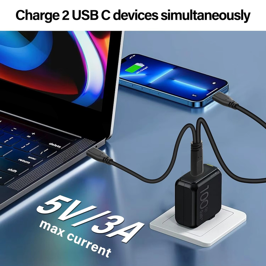 UpperFu 2er-Pack USB Typ C auf Dual USB Typ C 2 in 1 Splitter Y-Adapter zum Laden von Tablets, Schwarz - Bild 4
