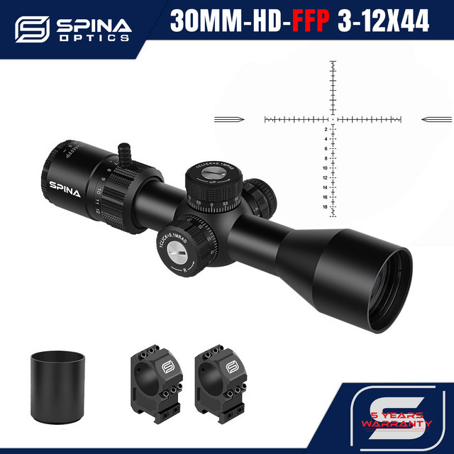 Spina optics Riptide HD Taktisches Jagdzielfernrohr 3-12x44 FFP in Schwarz, Erste Bildebene, Kompakt mit Seitenparallaxe-Einstellung 8 Yards, Länge: 25,9 cm - Bild 1