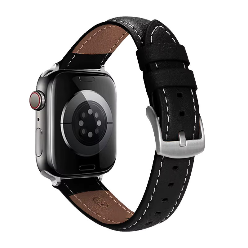 VNWCT Uhrenarmband Leder, Schwarz, Unisex - Bild 3