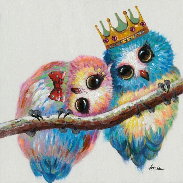 Art Universe Leinwandbild Verliebte Vögel in Blau und Multicolour, B/T/H: 50 x 50 x 50 cm - Bild 1