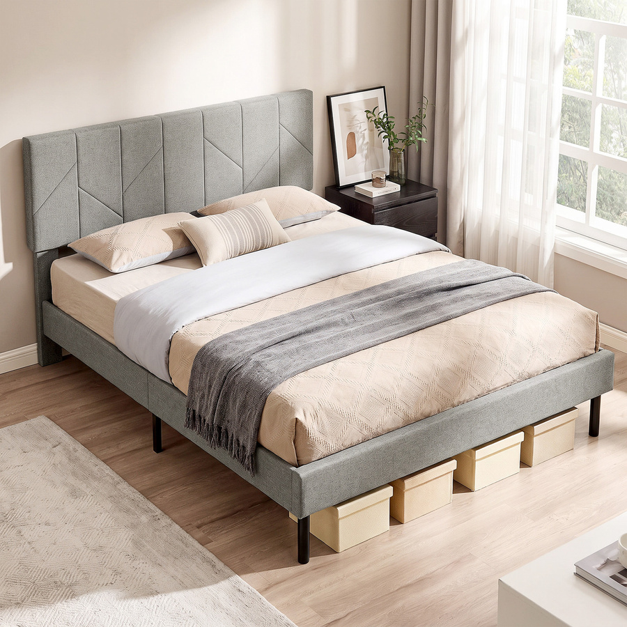HOMCOM Doppelbett mit gepolstertem Leinenbezug und verstellbarem Kopfteil, Bettgestell mit Lattenrost und Stauraum, Grau, B/T/H: 140 x 190 cm - Bild 2