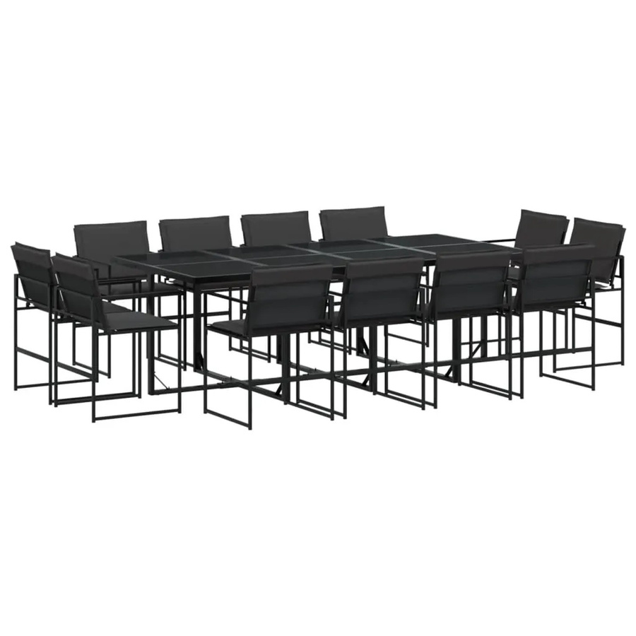 vidaXL 13-tlg Garten-Essgruppe mit Textilene und Kissen in Schwarz und Grau mit Glastisch - Bild 2